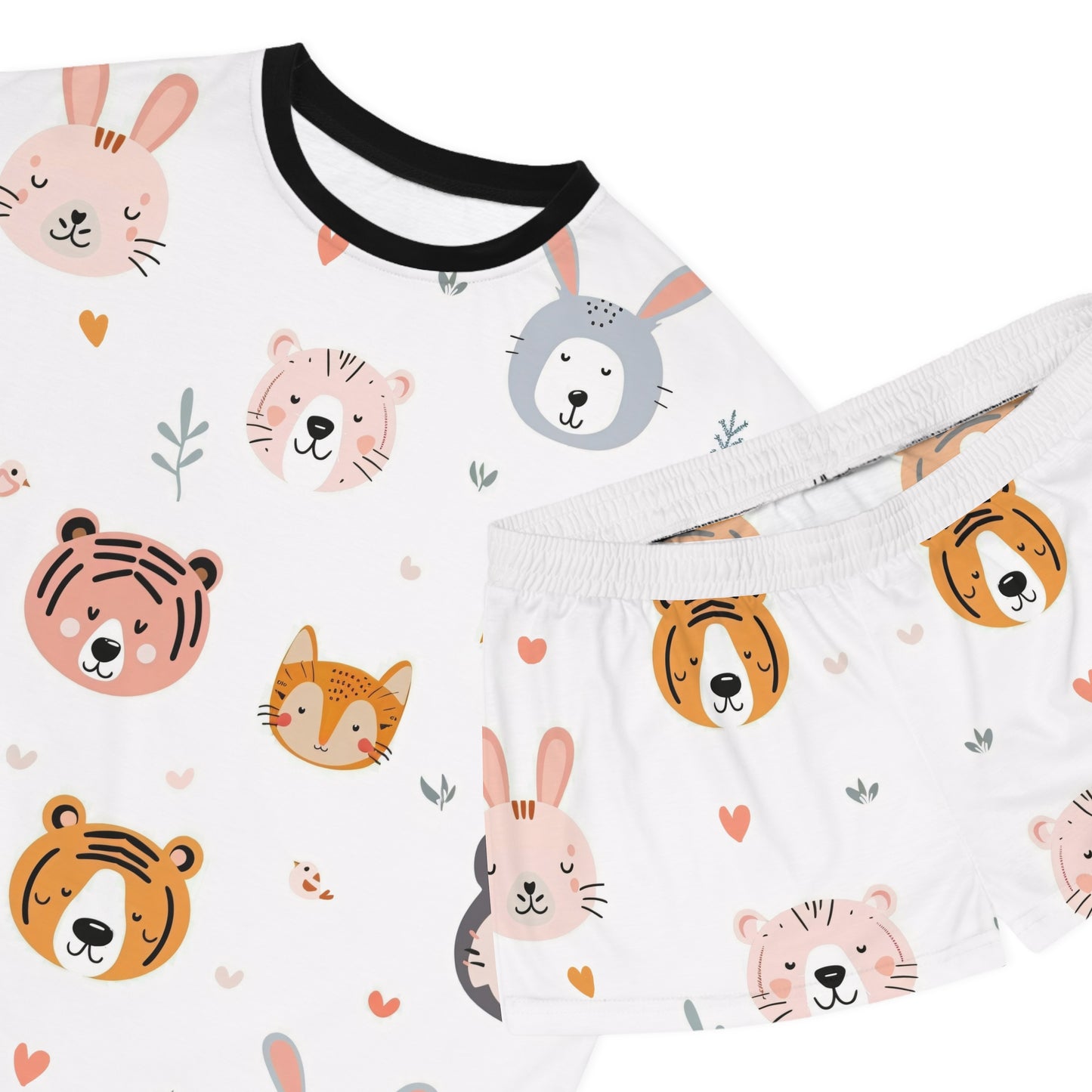 Women’s Short Pajama Set (Cute Wild Animals Design)