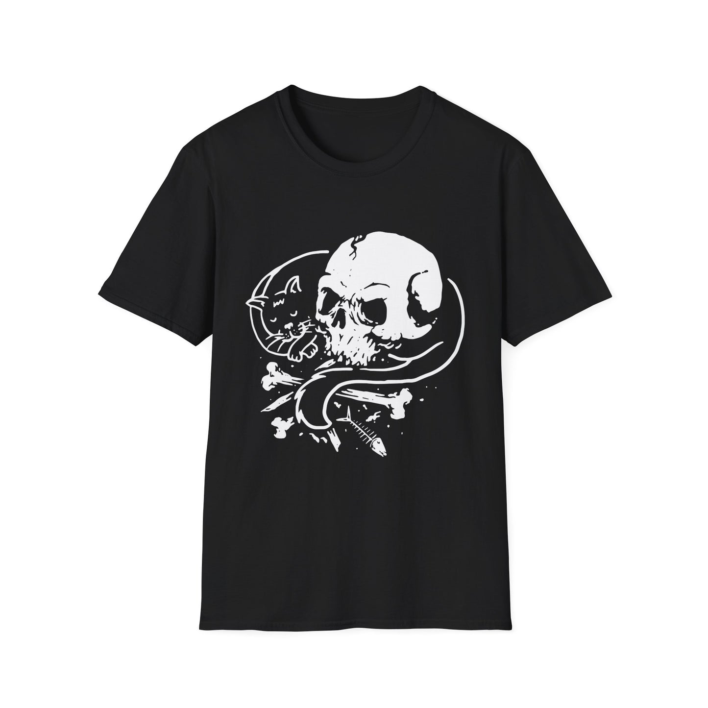 Gothic Skull and Cat Unisex T-Shirt