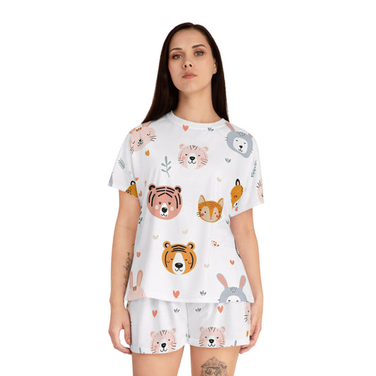 Women’s Short Pajama Set (Cute Wild Animals Design)