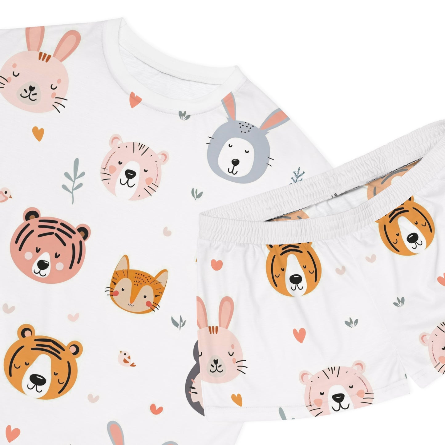 Women’s Short Pajama Set (Cute Wild Animals Design)
