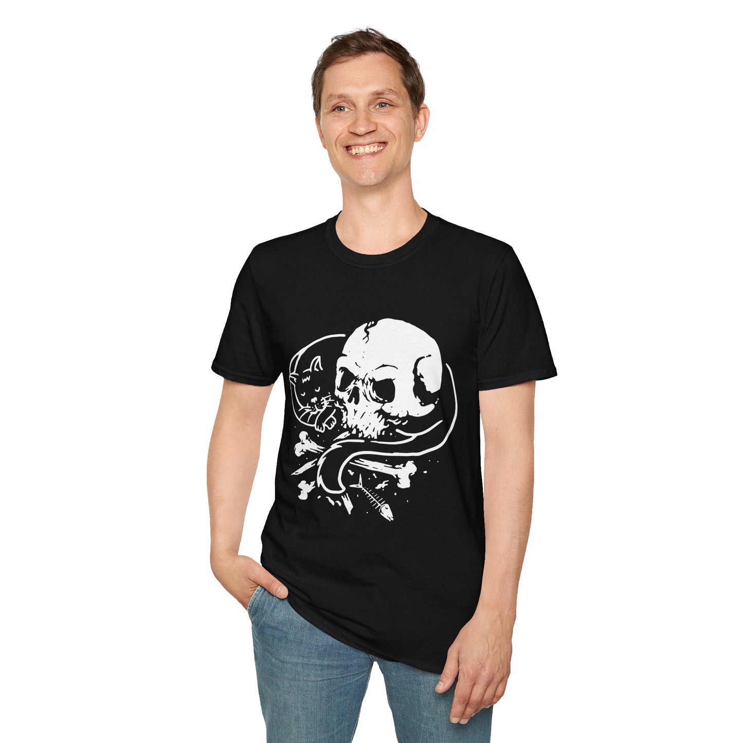 Gothic Skull and Cat Unisex T-Shirt