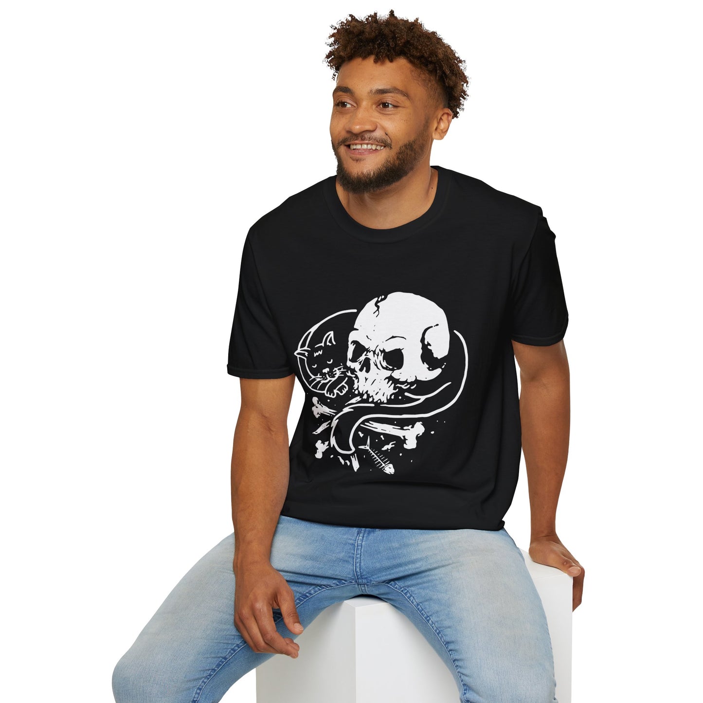 Gothic Skull and Cat Unisex T-Shirt